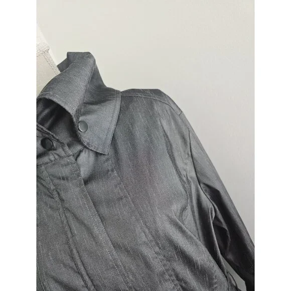 Samuel Dong Gray Metallic Taffeta Collared Bubble Hem Zip Trench Jacket Coat XL - Picture 4 of 14